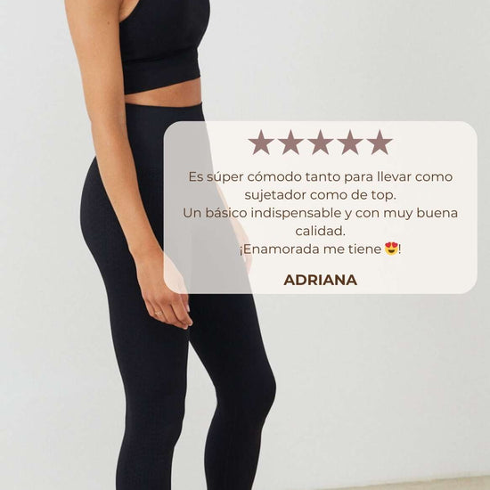 Conjunto yoga mujer marca NOY (not only yoga) modelo GAIA y top SELENE sin costuras con tirantes tono nergo black lava